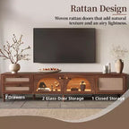 Mobile TV Marrone Scuro per TV fino a 90", Ante in Rattan, Supporta 1 TV