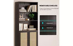 Libreria alta a 5 ripiani con ante in rattan – Nero / Naturale / Noce / Bianco
