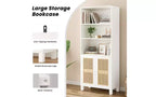 Libreria alta a 5 ripiani con ante in rattan – Nero / Naturale / Noce / Bianco