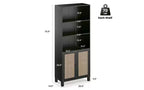 Libreria alta a 5 ripiani con ante in rattan – Nero / Naturale / Noce / Bianco