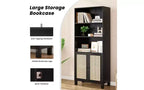 Libreria alta a 5 ripiani con ante in rattan – Nero / Naturale / Noce / Bianco