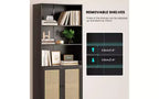 Libreria alta a 5 ripiani con ante in rattan – Nero / Naturale / Noce / Bianco
