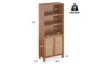 Libreria alta a 5 ripiani con ante in rattan – Nero / Naturale / Noce / Bianco