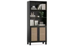 Libreria alta a 5 ripiani con ante in rattan – Nero / Naturale / Noce / Bianco