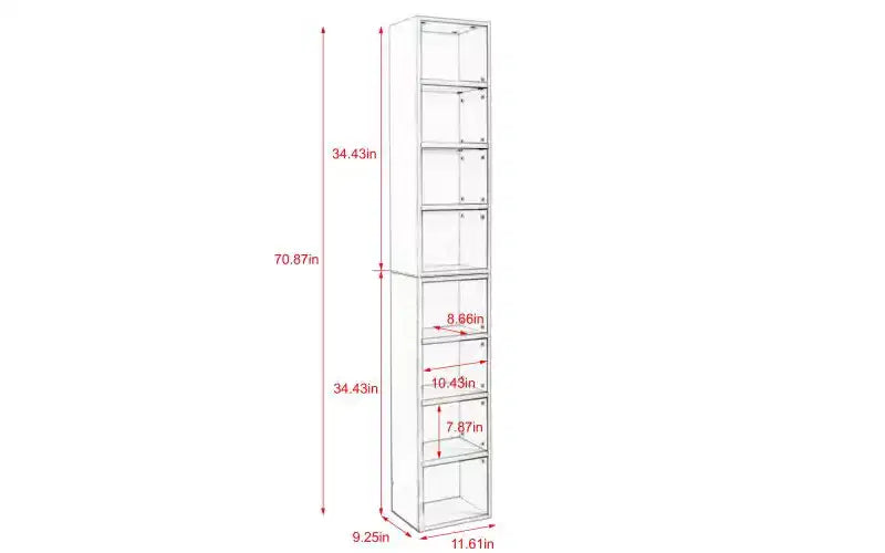 Libreria stretta a 8 ripiani, armadio portaoggetti verticale con ripiani regolabili (Nero/Grigio/Bianco)