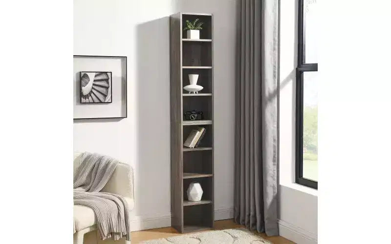 Libreria stretta a 8 ripiani, armadio portaoggetti verticale con ripiani regolabili (Nero/Grigio/Bianco)