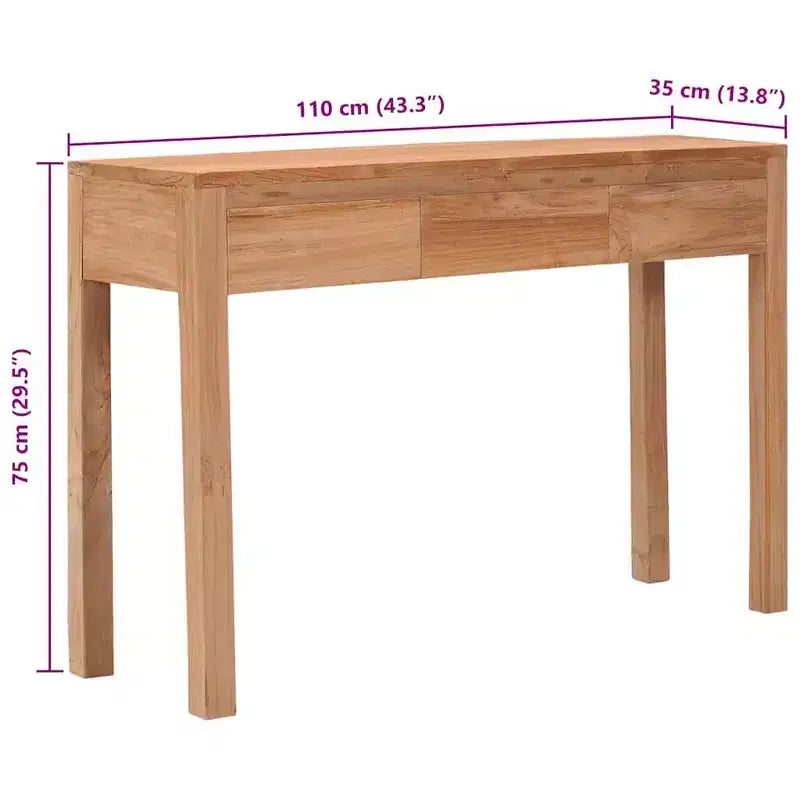 Tavolo Consolle Rettangolare Marrone con Cassetti, in Legno Massello di Teak, 1 Pezzo