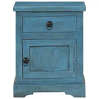 vidaXL Bedside Table - Nightstand with Storage - Solid Mango Wood - Blue - 15.7x11.8x19.7 - Vintage Style - Bedroom/Office/Living Room