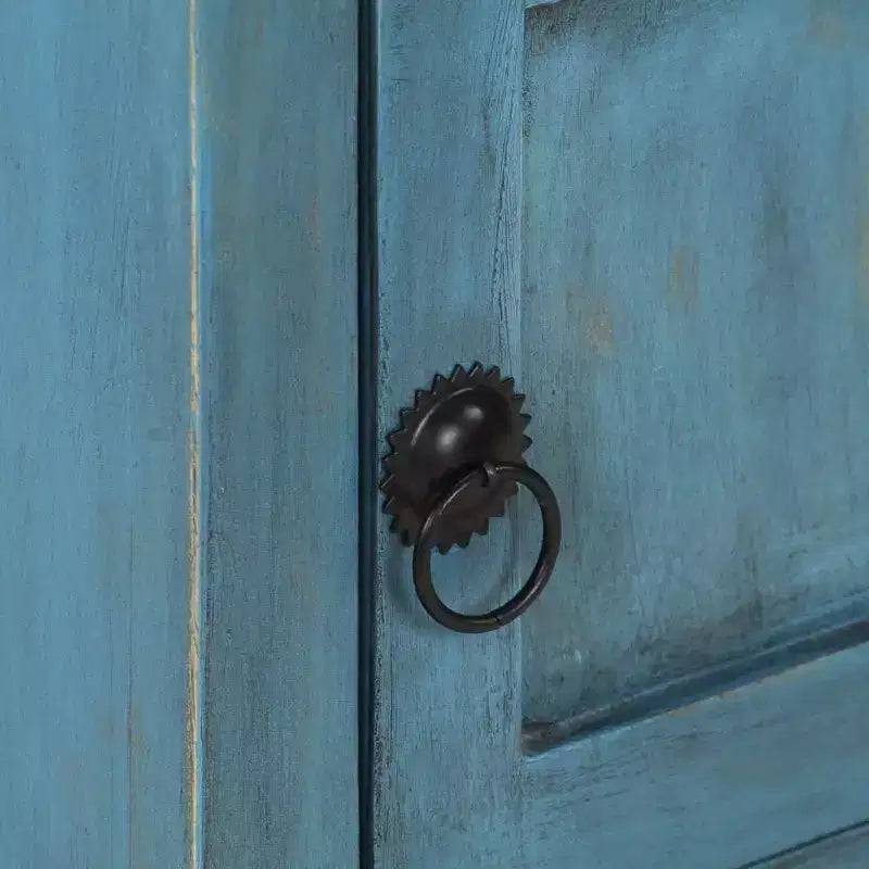 Comodino Vintage Blu con Scomparto | Legno Massello di Mango | 1 Persona