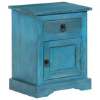 Comodino Vintage Blu con Scomparto | Legno Massello di Mango | 1 Persona