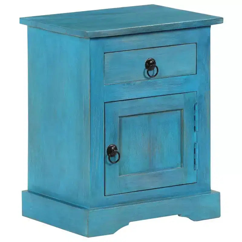 Comodino Vintage Blu con Scomparto | Legno Massello di Mango | 1 Persona