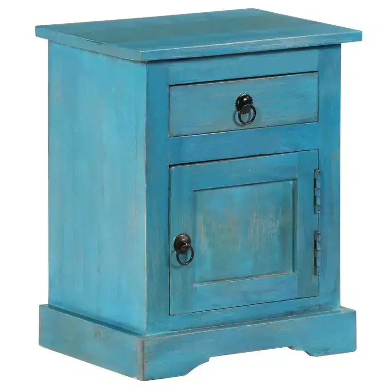 Comodino Vintage Blu con Scomparto | Legno Massello di Mango | 1 Persona