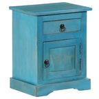 Comodino Vintage Blu con Scomparto | Legno Massello di Mango | 1 Persona