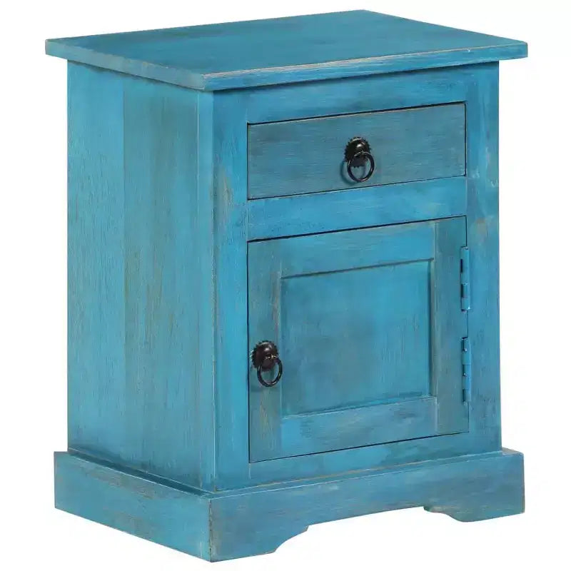Comodino Vintage Blu con Scomparto | Legno Massello di Mango | 1 Persona