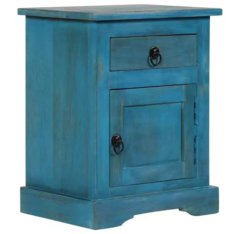 Comodino Vintage Blu con Scomparto | Legno Massello di Mango | 1 Persona