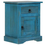 Comodino Vintage Blu con Scomparto | Legno Massello di Mango | 1 Persona