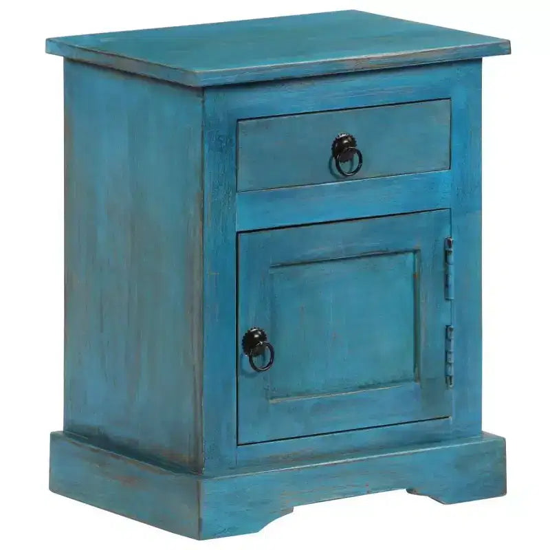 Comodino Vintage Blu con Scomparto | Legno Massello di Mango | 1 Persona