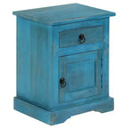 Comodino Vintage Blu con Scomparto | Legno Massello di Mango | 1 Persona