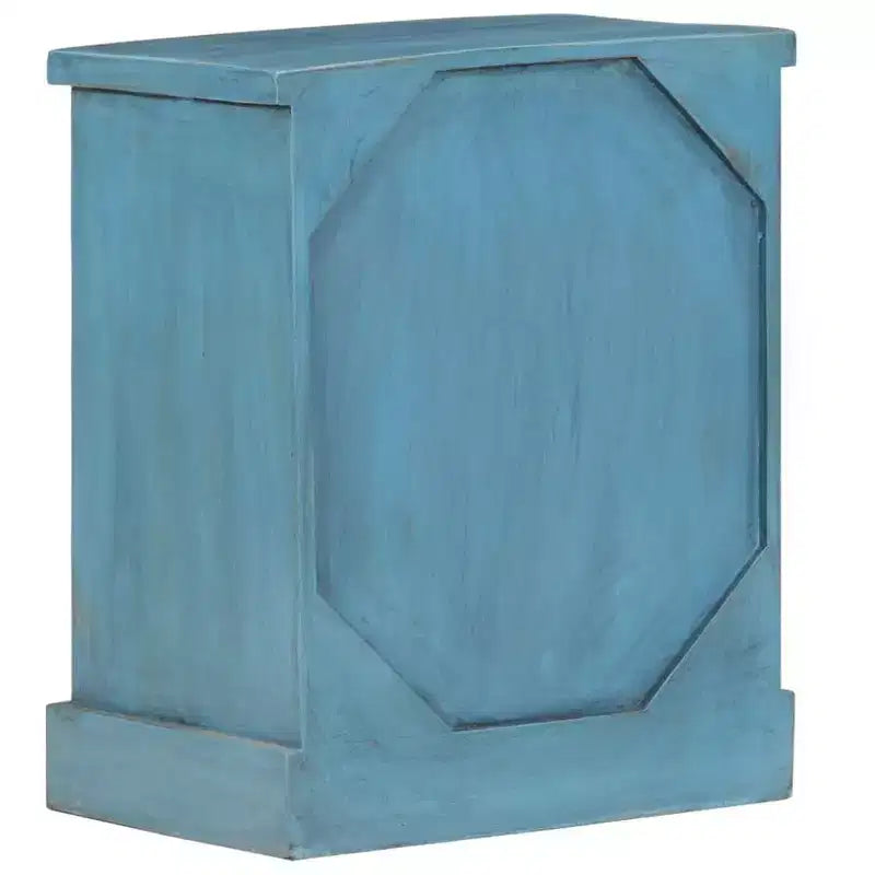 Comodino Vintage Blu con Scomparto | Legno Massello di Mango | 1 Persona
