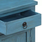 Comodino Vintage Blu con Scomparto | Legno Massello di Mango | 1 Persona