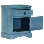 Comodino Vintage Blu con Scomparto | Legno Massello di Mango | 1 Persona