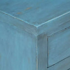 Comodino Vintage Blu con Scomparto | Legno Massello di Mango | 1 Persona