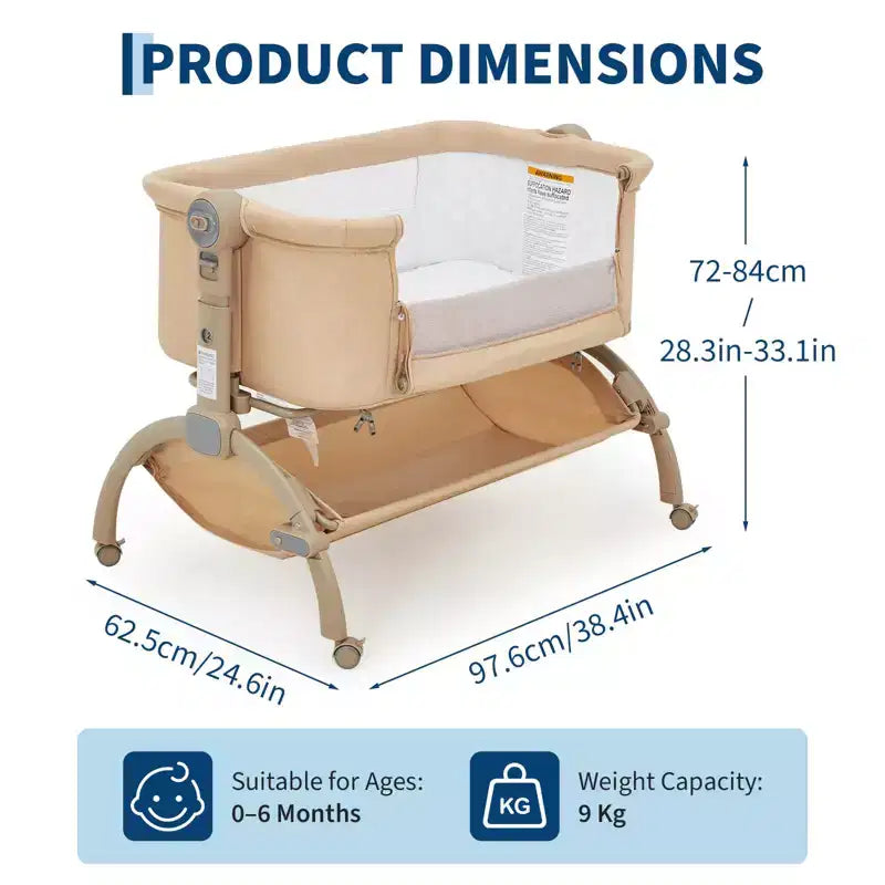 Grigio Scuro / Cachi Culla/Co-sleeper 3-in-1 – Per 1 Neonato