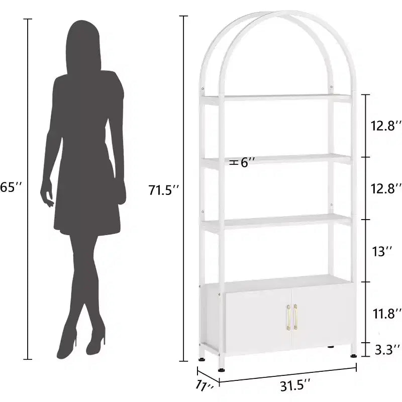 Libreria alta ad arco bianco, 4 ripiani, singola, bianco e nero