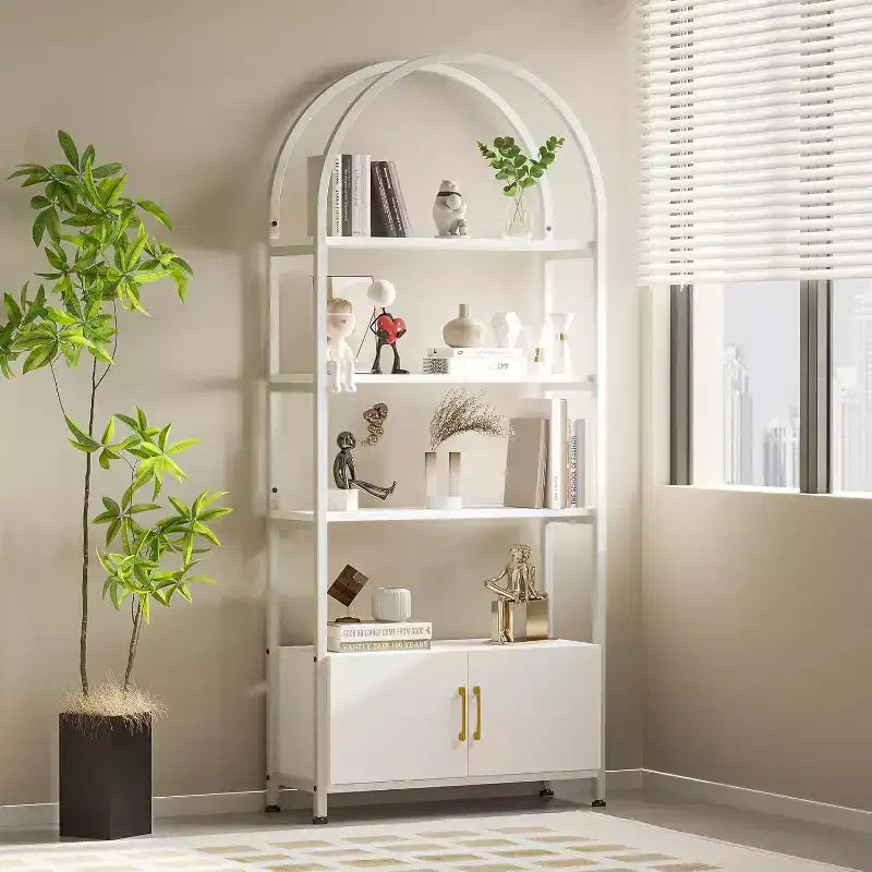 Libreria alta ad arco bianco, 4 ripiani, singola, bianco e nero