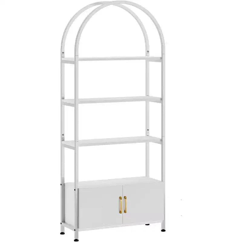 Libreria alta ad arco bianco, 4 ripiani, singola, bianco e nero