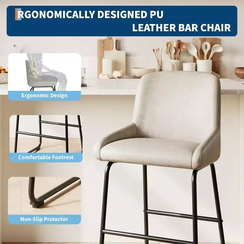 Sgabelli da bar in similpelle altezza bancone, set da 4 – Nero / Grigio