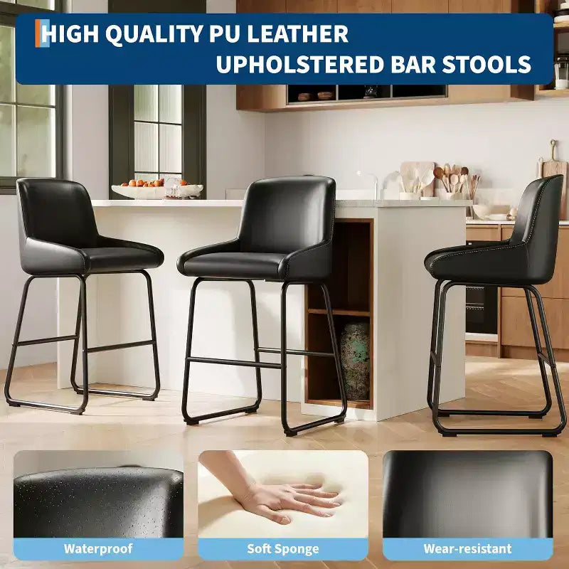 Sgabelli da bar in similpelle altezza bancone, set da 4 – Nero / Grigio