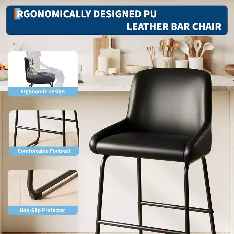 Sgabelli da bar in similpelle altezza bancone, set da 4 – Nero / Grigio