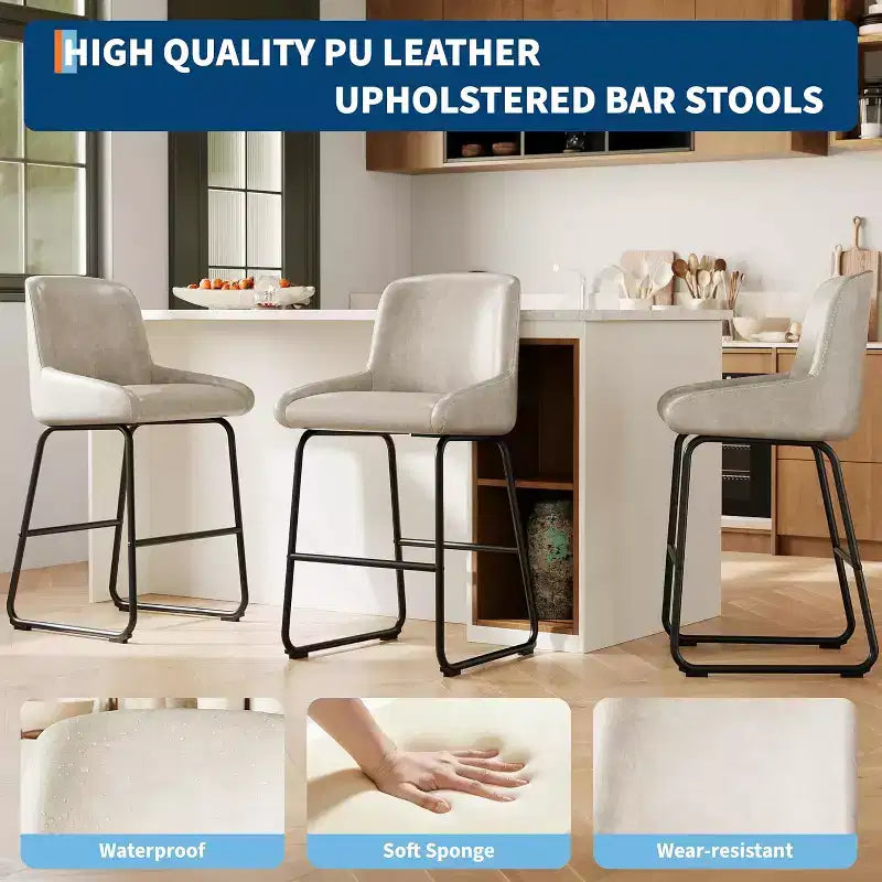Sgabelli da bar in similpelle altezza bancone, set da 4 – Nero / Grigio