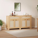 Madia in rovere caramello / rovere naturale con rattan – Credenza a 2 ante con ripiano regolabile e cassetto