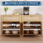 Madia in rovere caramello / rovere naturale con rattan – Credenza a 2 ante con ripiano regolabile e cassetto