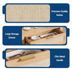 Madia in rovere caramello / rovere naturale con rattan – Credenza a 2 ante con ripiano regolabile e cassetto