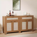 Madia in rovere caramello / rovere naturale con rattan – Credenza a 2 ante con ripiano regolabile e cassetto