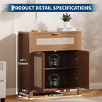 Madia in rovere caramello / rovere naturale con rattan – Credenza a 2 ante con ripiano regolabile e cassetto