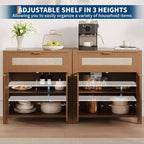 Madia in rovere caramello / rovere naturale con rattan – Credenza a 2 ante con ripiano regolabile e cassetto