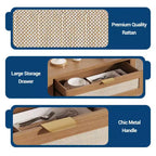 Madia in rovere caramello / rovere naturale con rattan – Credenza a 2 ante con ripiano regolabile e cassetto
