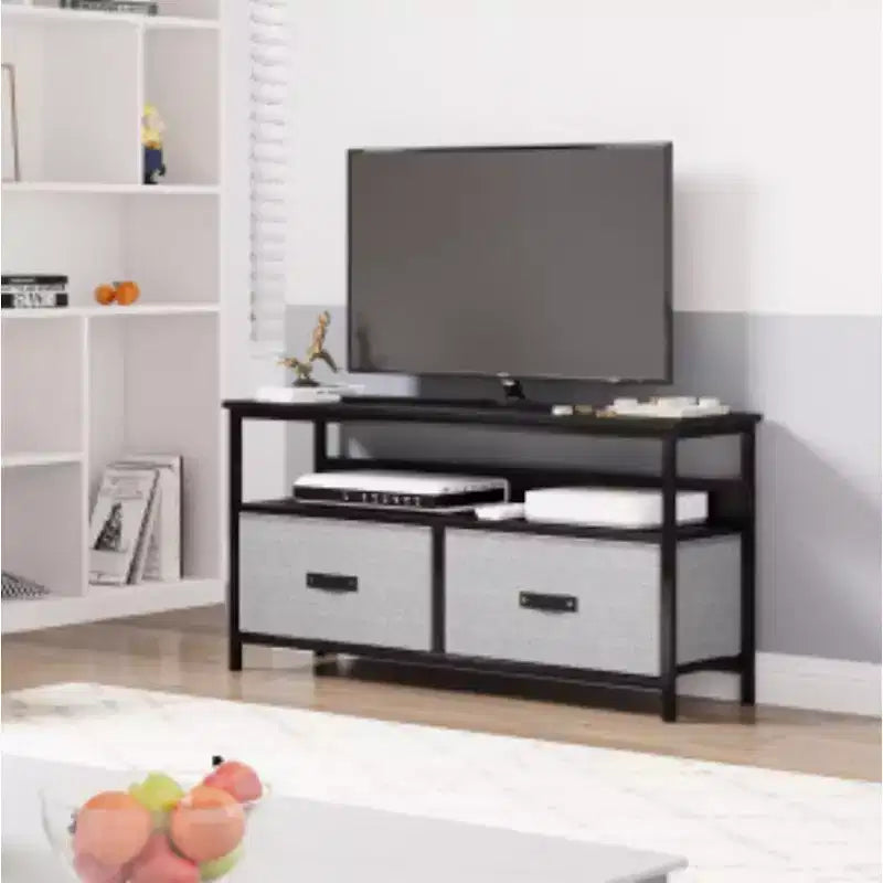 Mobile TV con 2 cassetti in tessuto, nero/grigio, adatto a TV fino a 60"