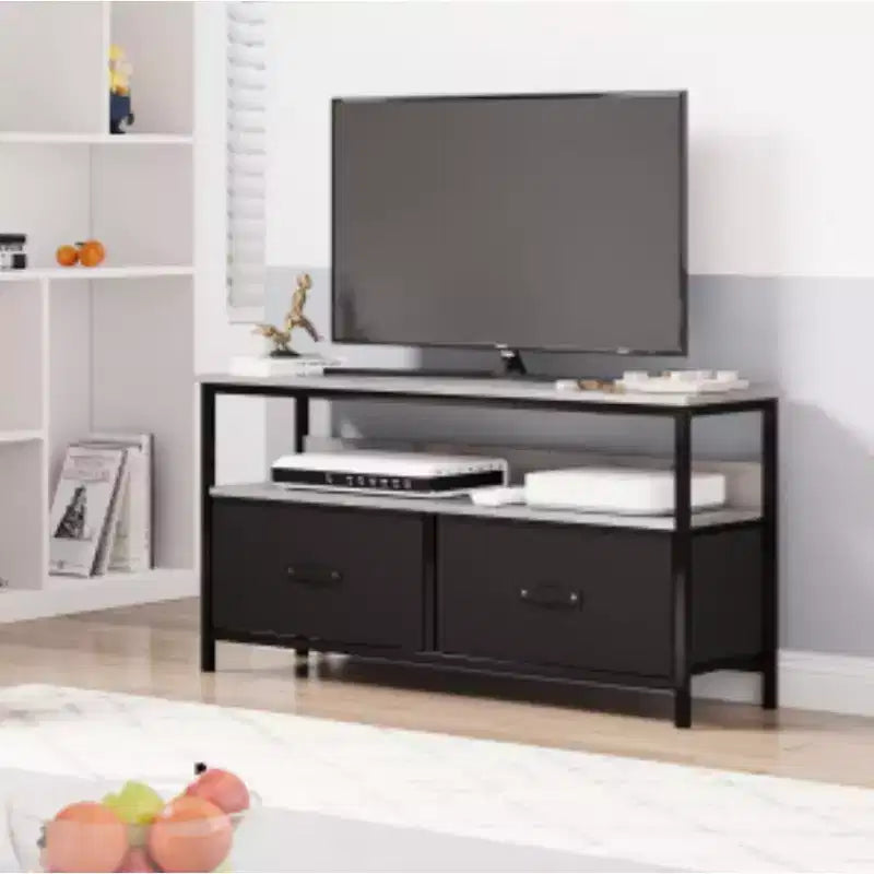 Mobile TV con 2 cassetti in tessuto, nero/grigio, adatto a TV fino a 60"