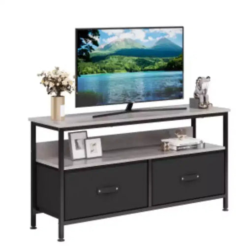 Mobile TV con 2 cassetti in tessuto, nero/grigio, adatto a TV fino a 60"