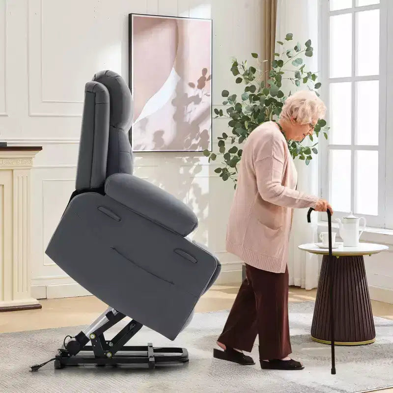 Poltrona reclinabile elettrica alzapersona in similpelle PU Nera / Marrone / Grigia, monoposto, con massaggio e riscaldamento