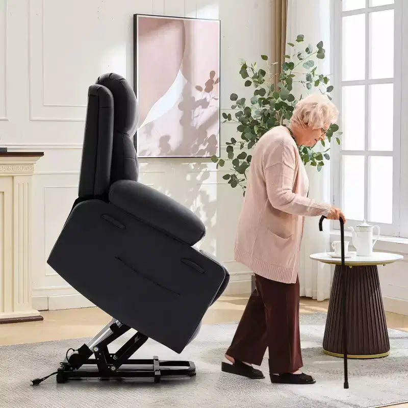 Poltrona reclinabile elettrica alzapersona in similpelle PU Nera / Marrone / Grigia, monoposto, con massaggio e riscaldamento