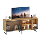 Mobile TV moderno per televisori fino a 65 pollici, mobiletto porta TV in legno da 160 cm con anta scorrevole in rete metallica, tavolino consolle per soggiorno e camera da letto