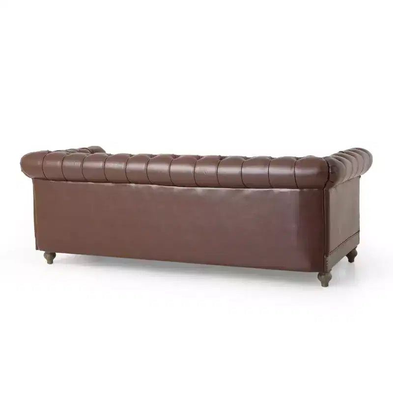 Divano Chesterfield trapuntato nero / marrone scuro / marrone chiaro, in pelle PU, a 3 posti