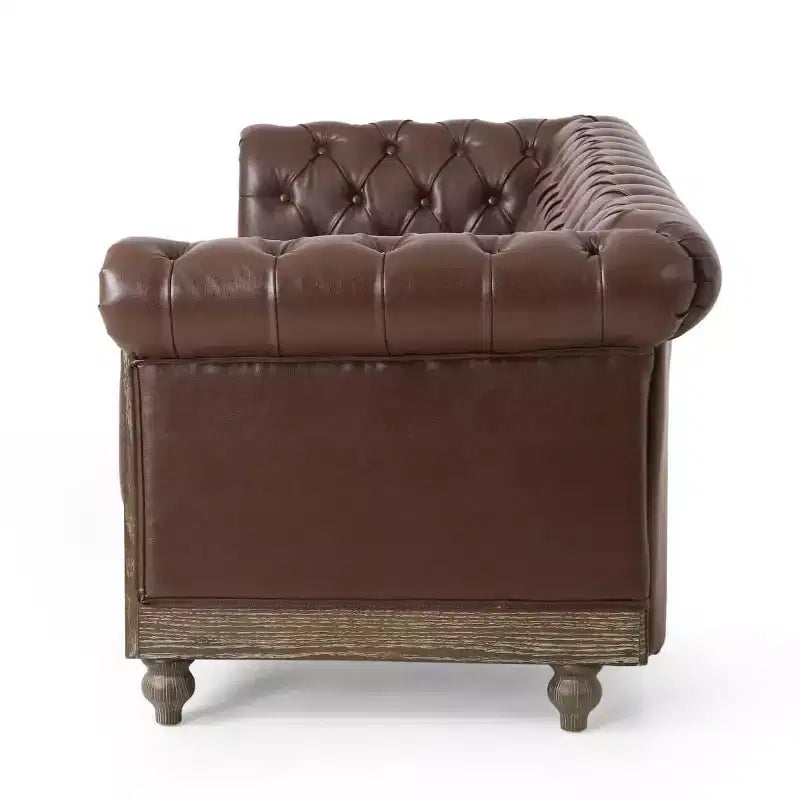 Divano Chesterfield trapuntato nero / marrone scuro / marrone chiaro, in pelle PU, a 3 posti