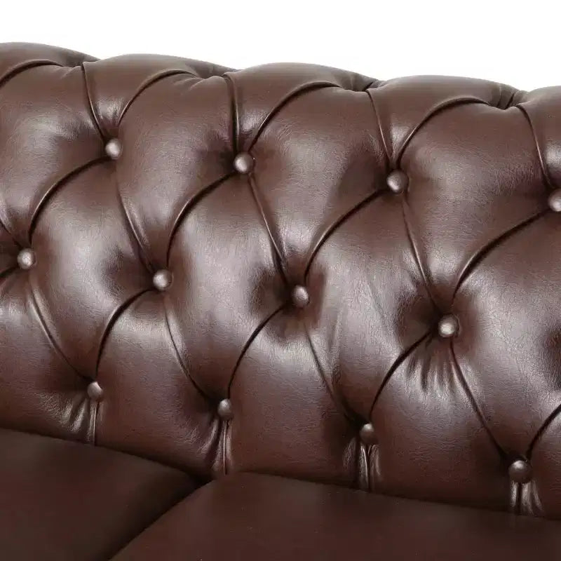 Divano Chesterfield trapuntato nero / marrone scuro / marrone chiaro, in pelle PU, a 3 posti